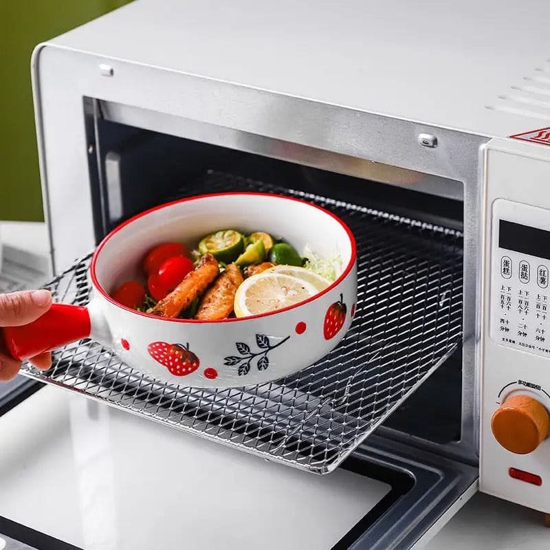 Ceramic Glaze Baking Bowl With Handle, 650ML Food Container, Nordic Net Red Ceramic Bowl With Hand Grip, Barbecue Cheese Baked Rice Baking Pan, Round Bakeware Tray Ceramic Glaze Baking Bowl With Handle, 650ML Food Container, Nordic Net Red Ceramic Bowl With Hand Grip, Barbecue Cheese Baked Rice Baking Pan, Round Bakeware Tray